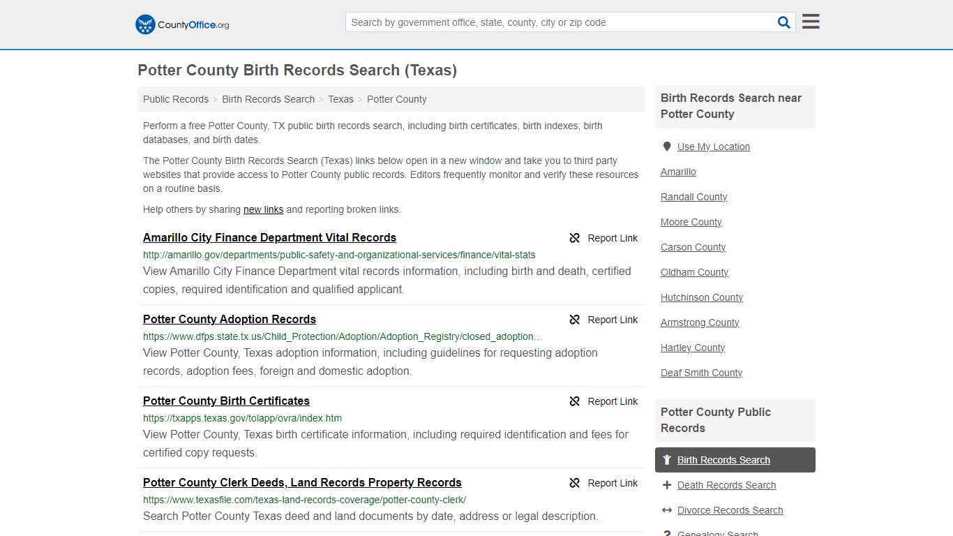 Birth Records Search - Potter County, TX (Birth Certificates & Databases)